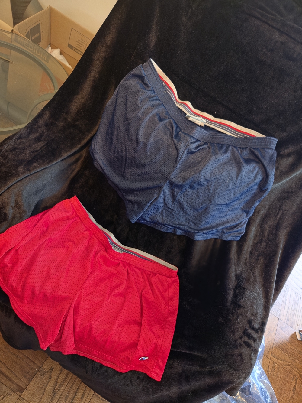 2 Pairs Of Champion XL Shorts in Navy and Red